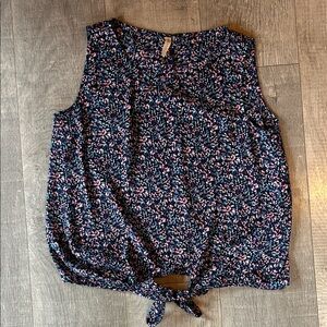 Floral Sleeveless Tie-Front Blouse